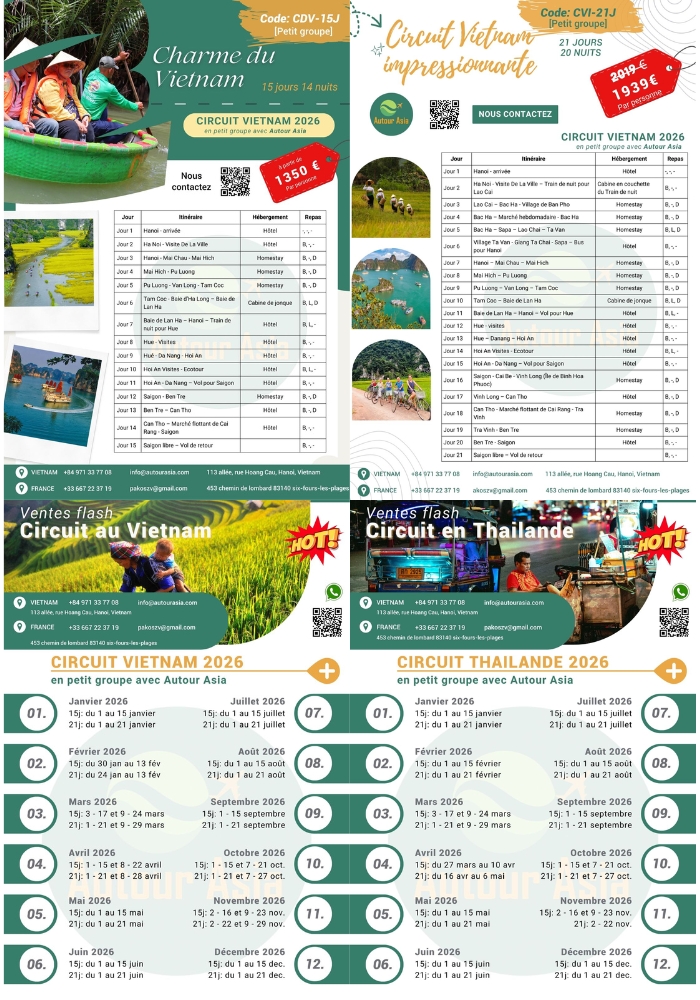 Voyage en groupe avec prix incroyable d'Autour Asia